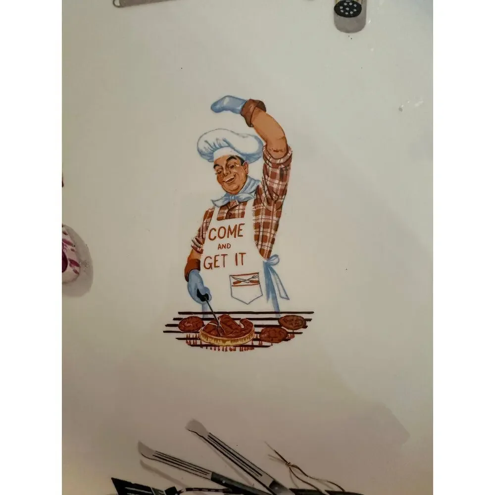 Vintage Ironstone World Finest Oven Proof Printed Plates Pack of 8 BBQ MCM 1950s